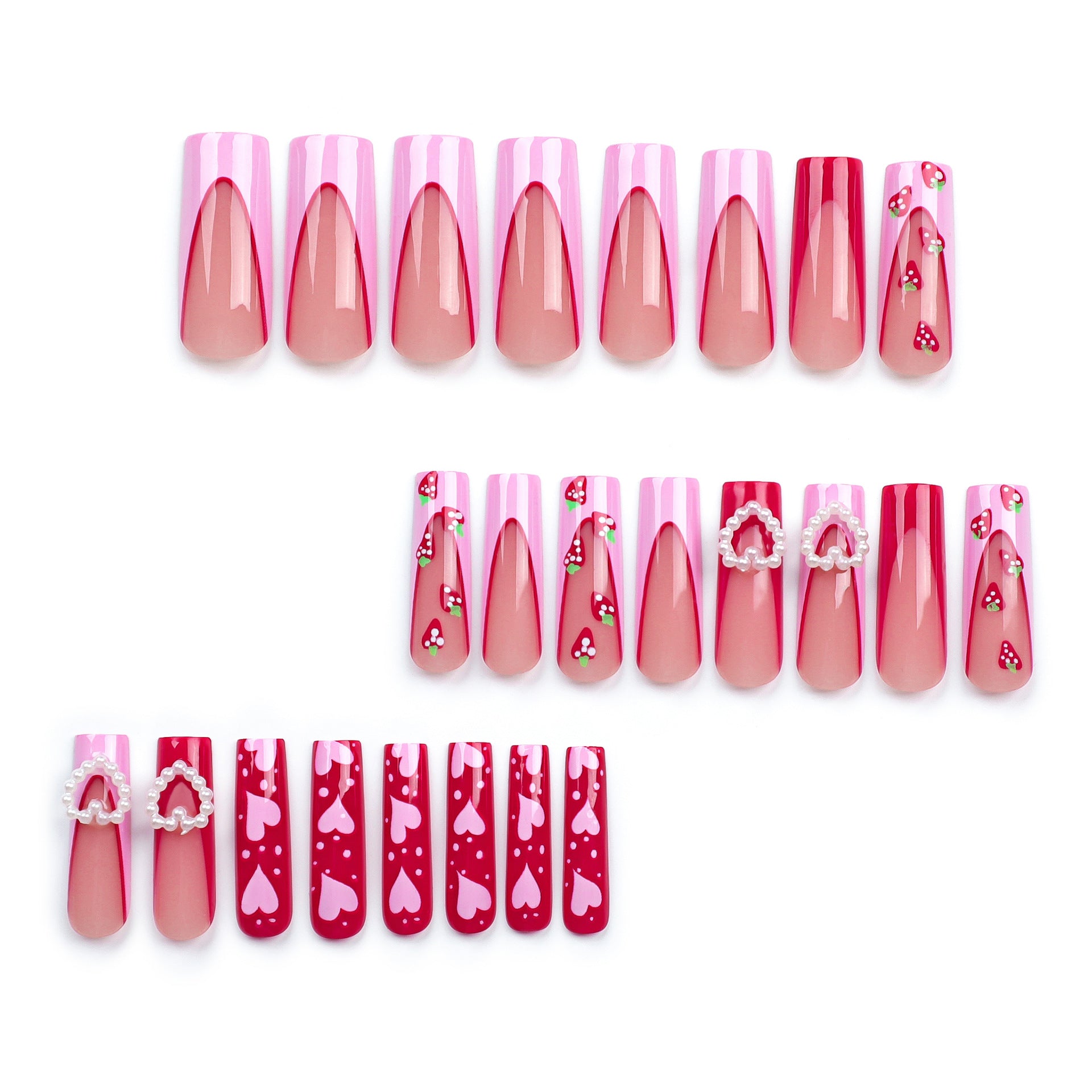 24PCS MEDIUM ALMONDS VALENTINE'S DAY NAILS