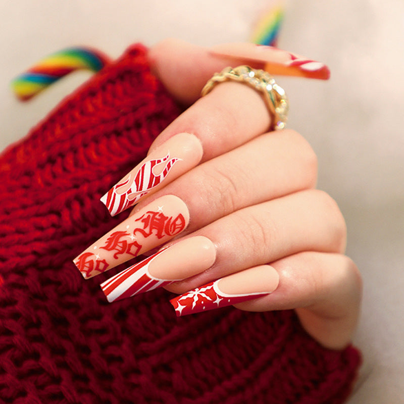 24PCS LONG COFFIN CHRISTMAS NAILS