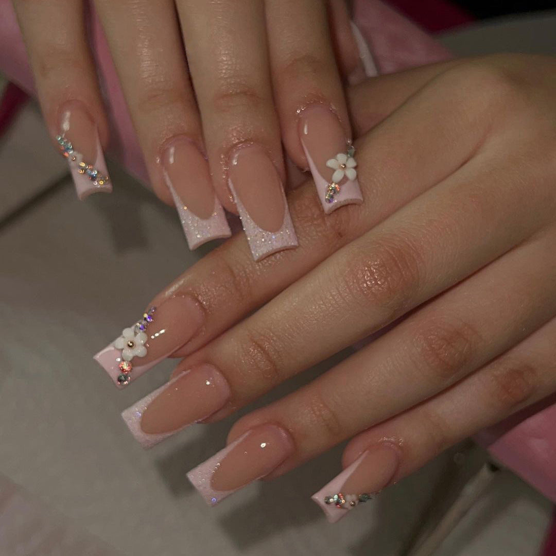 24 PCS MEDIUM SQUARE FLOWERS PRESS ON NAILS