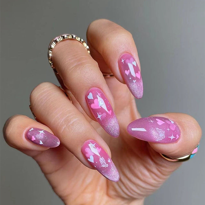 24PCS MEDIUM ALMONDS VALENTINE'S DAY PRESS ON NAILS