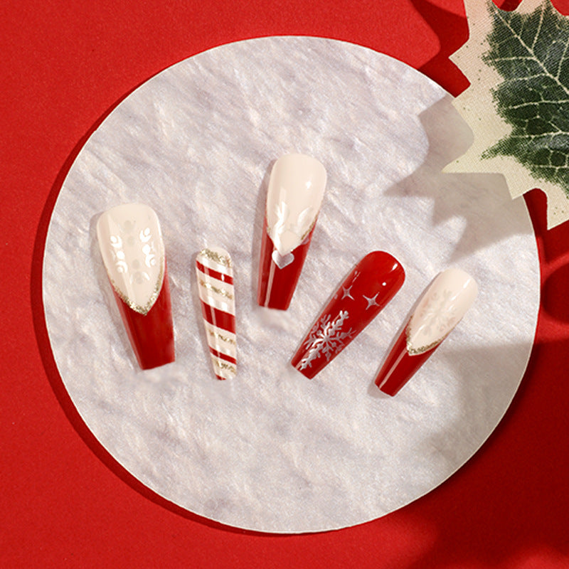 24PCS LONG COFFIN CHRISTMAS NAILS
