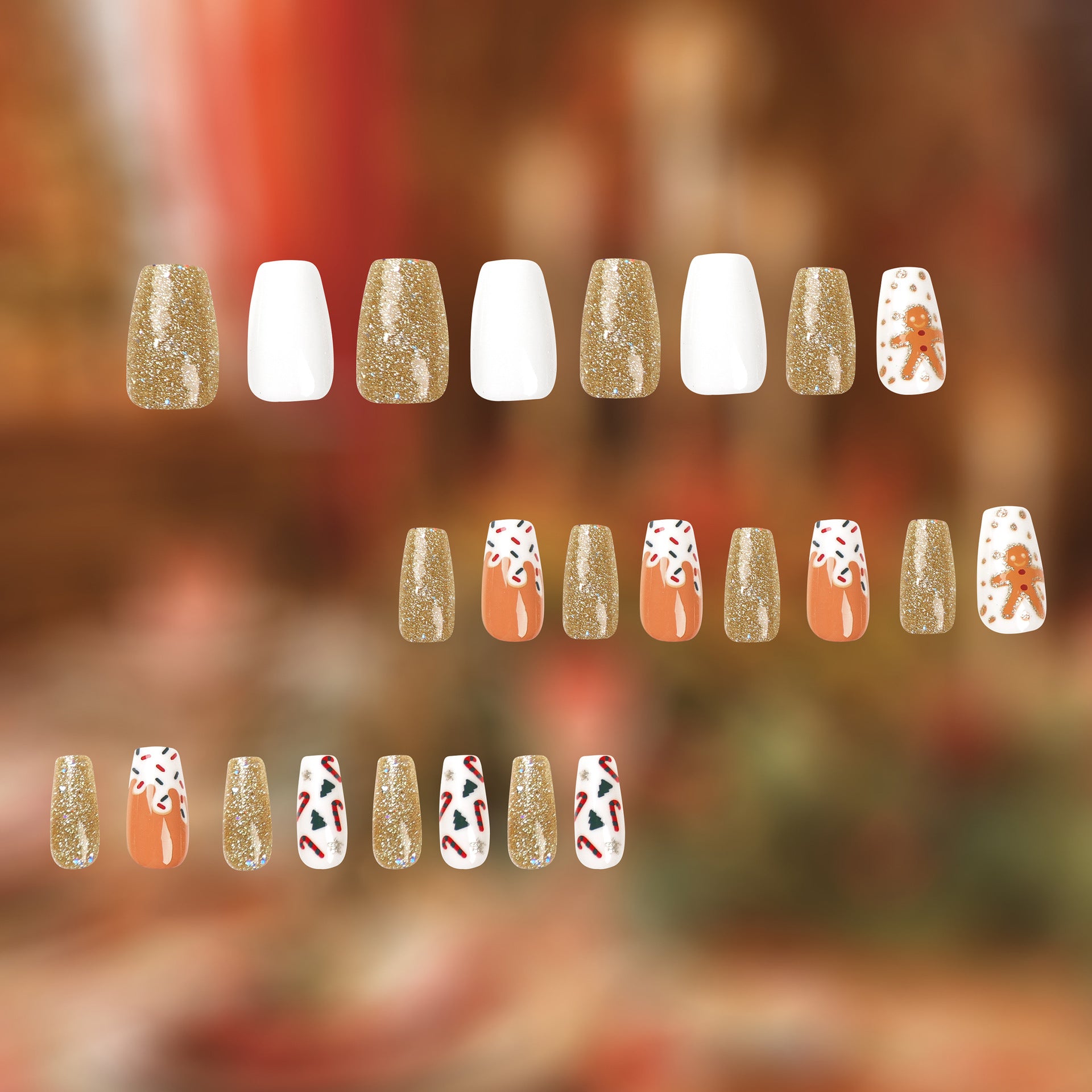 24PCS MEDIUM COFFIN CHRISTMAS NAILS