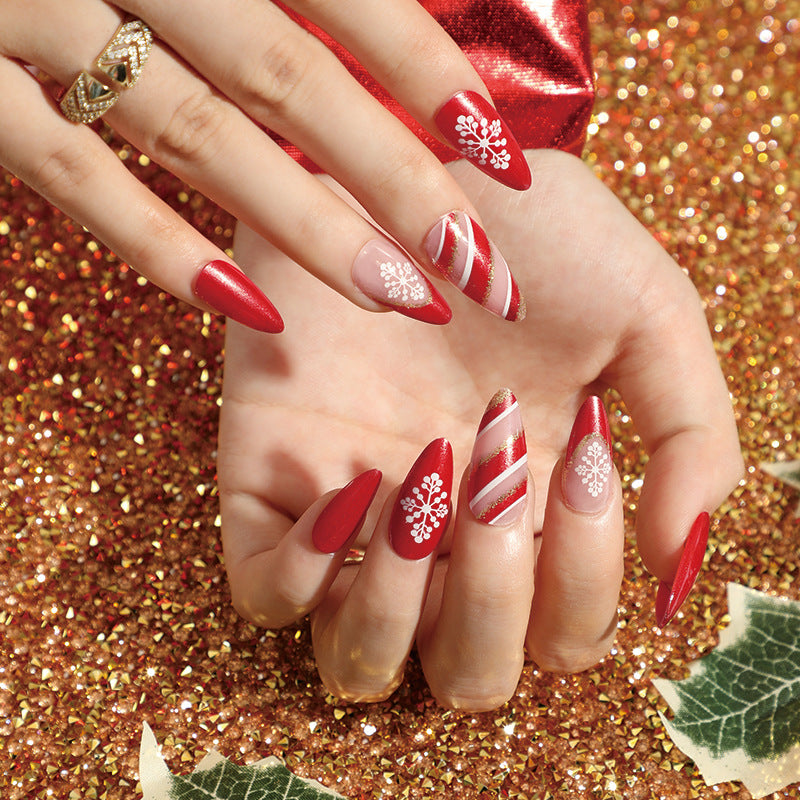 24PCS MEDIUM ALMONDS CHRISTMAS NAILS