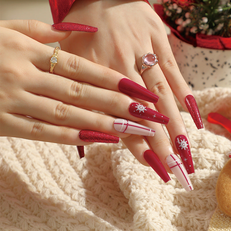 24PCS LONG COFFIN CHRISTMAS NAILS
