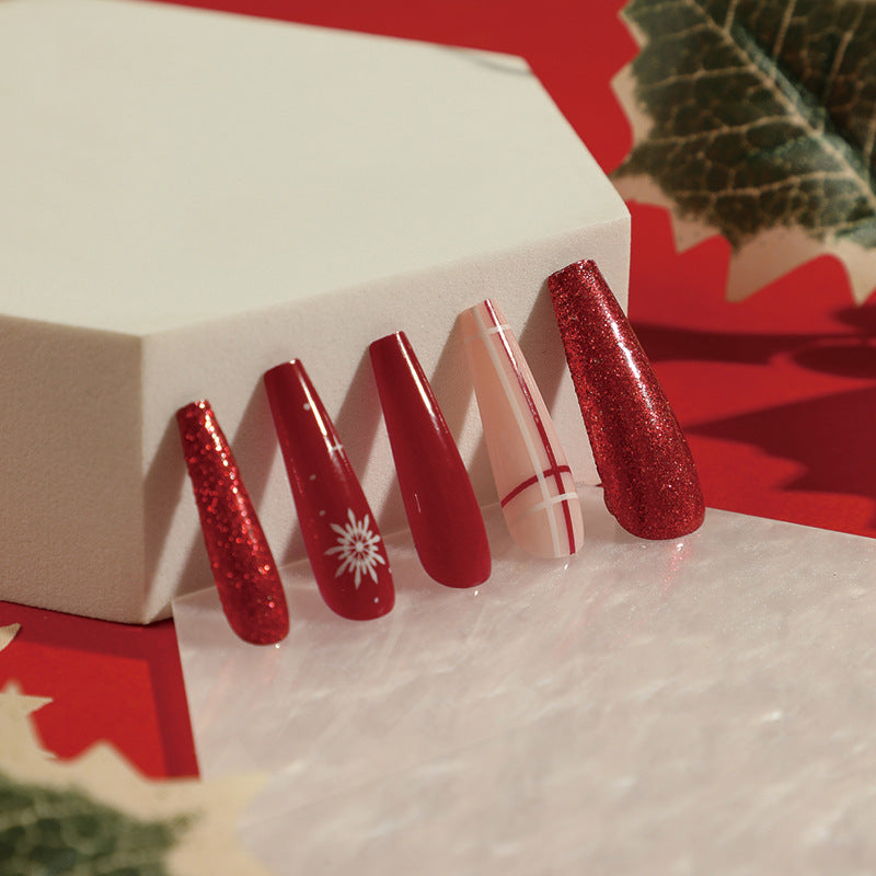 24PCS LONG COFFIN CHRISTMAS NAILS
