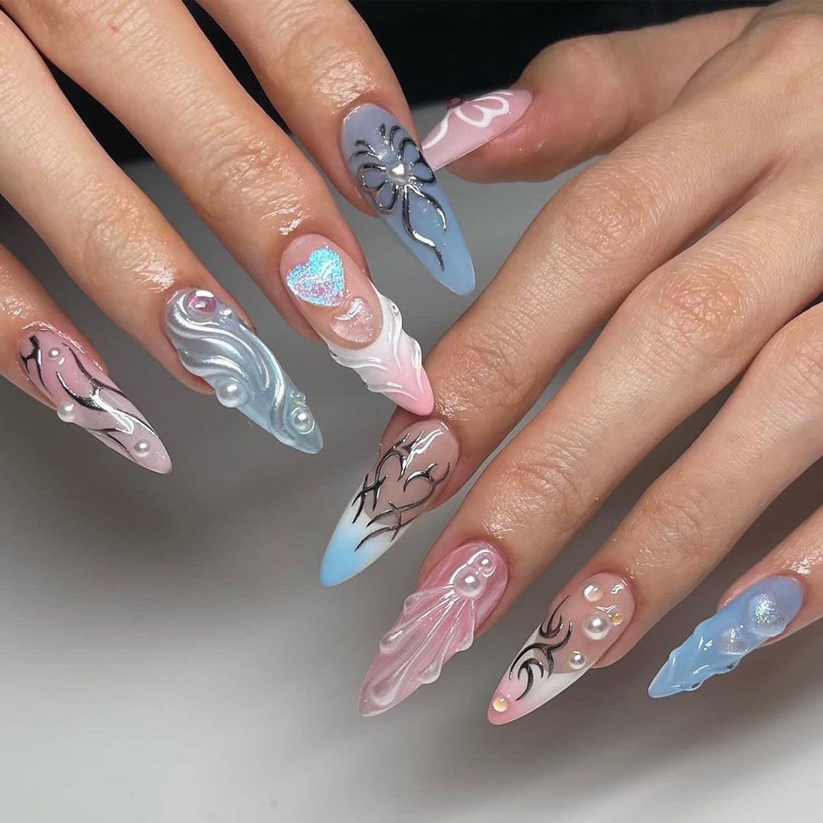 24PCS MEDIUM ALMONDS PRESS ON NAILS