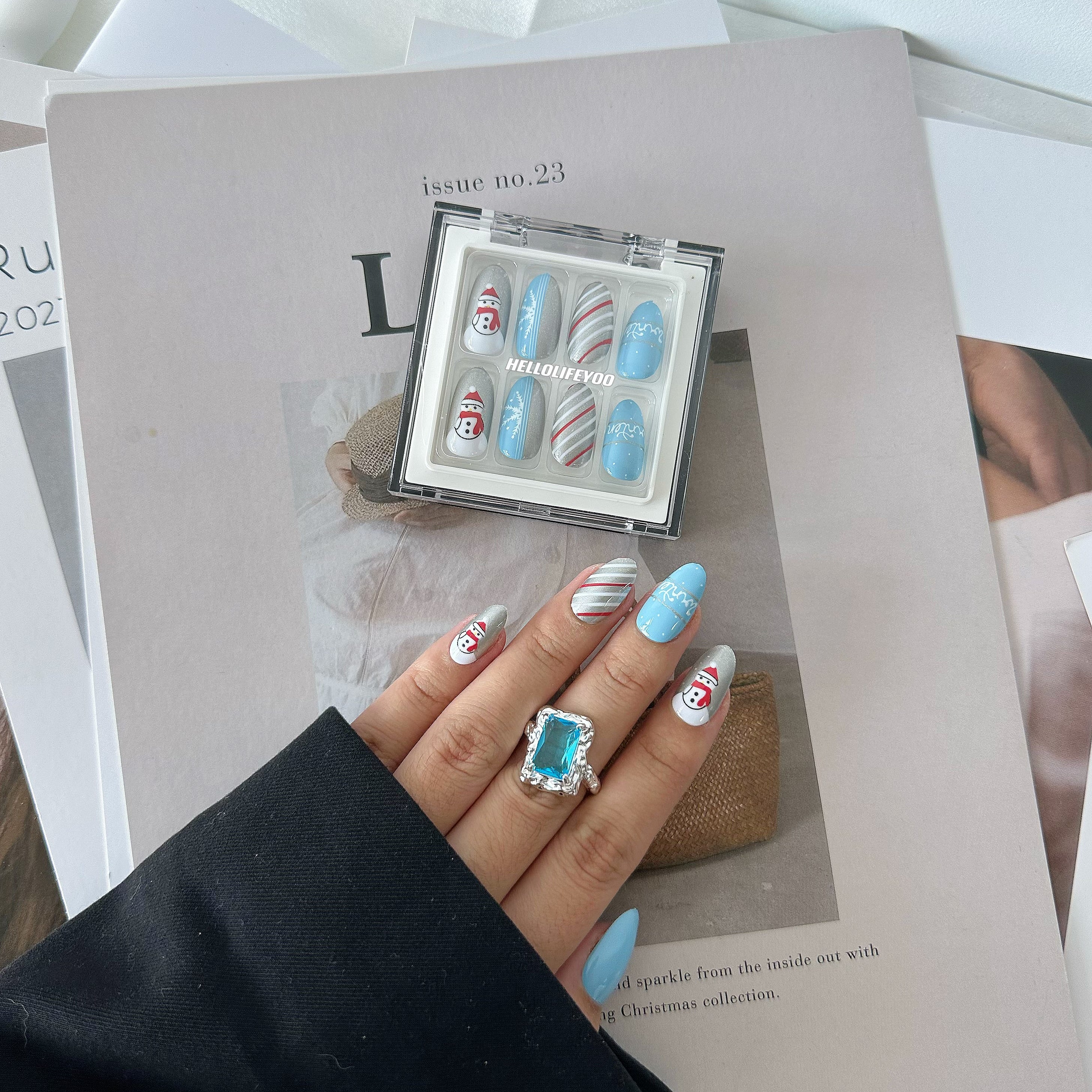 SNOWMAN GREY-CHRISTMAS PRESSON NAILS - 28 PCS