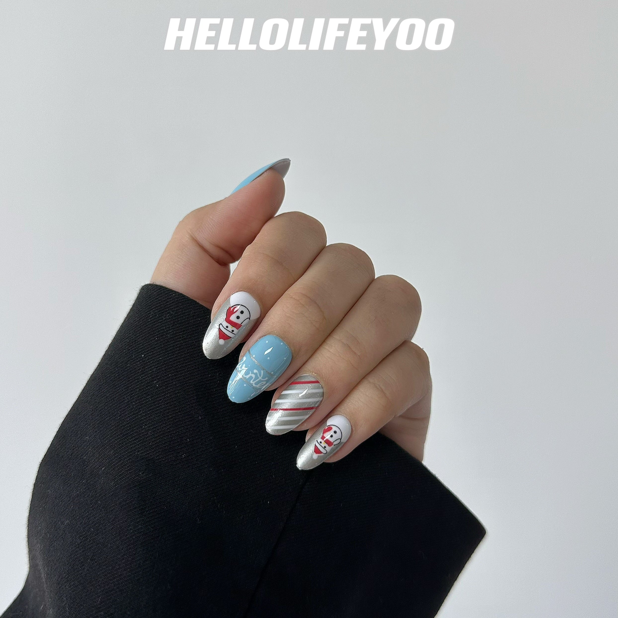 SNOWMAN GREY-CHRISTMAS PRESSON NAILS - 28 PCS