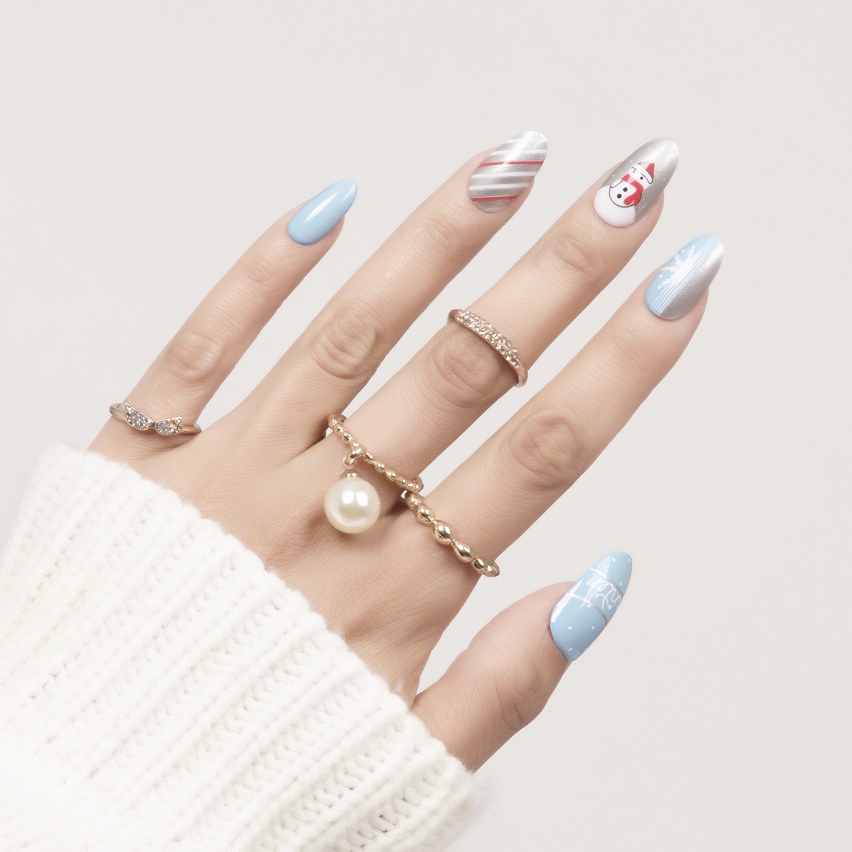 SNOWMAN GREY-CHRISTMAS PRESSON NAILS - 28 PCS