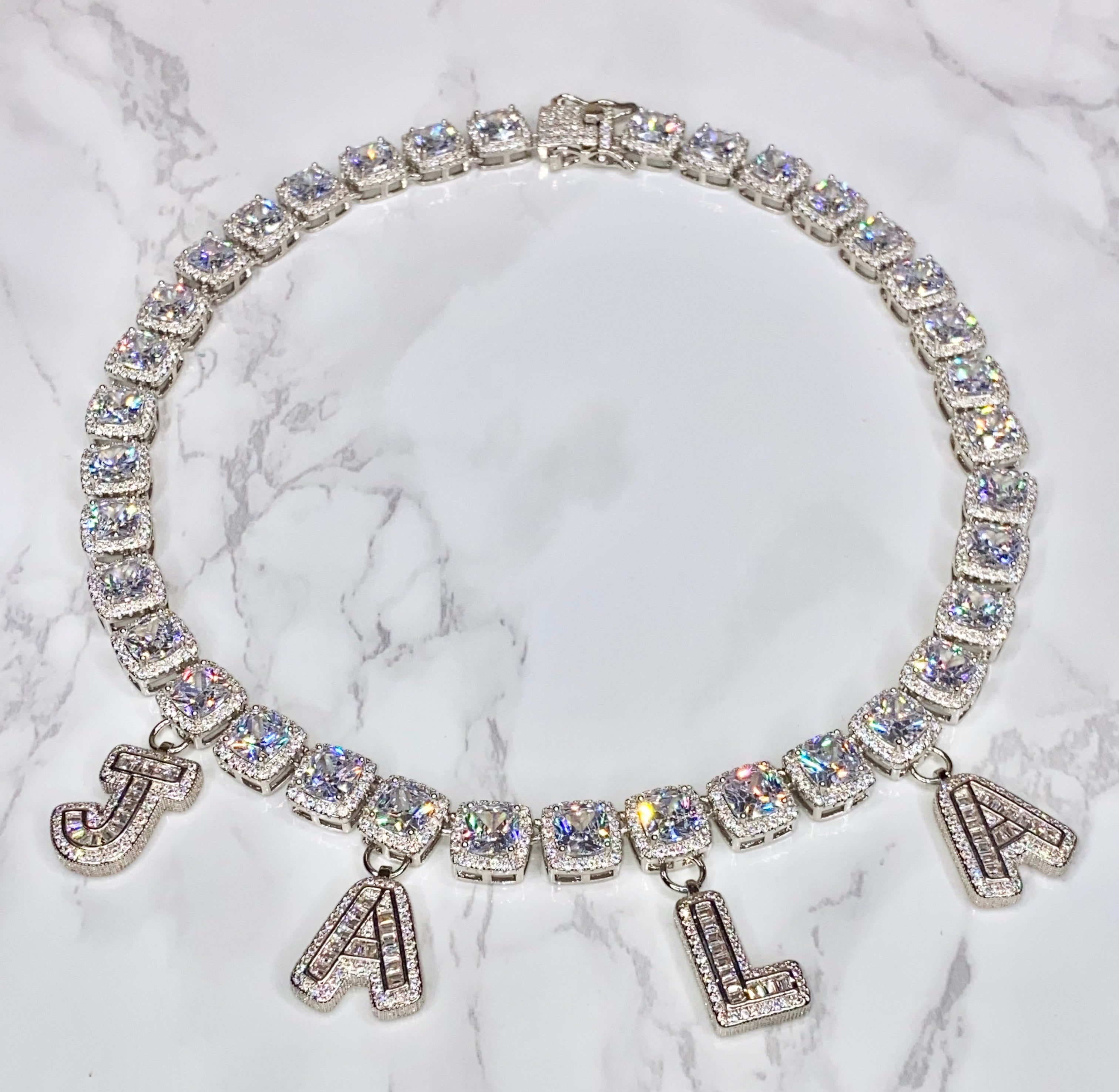 Square Tennis Chain Name Necklace