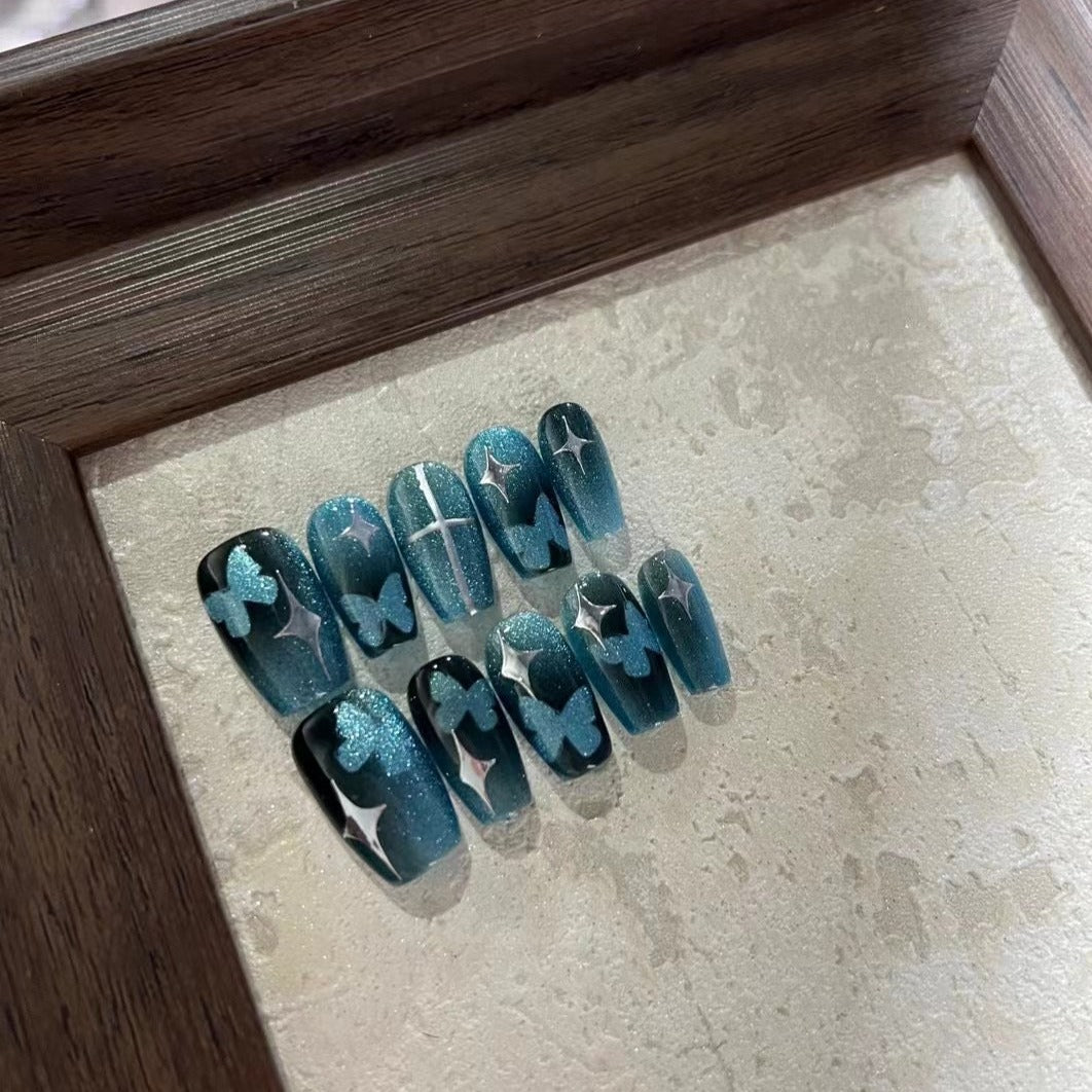 CRYSTAL BUTTERFLY-TEN PIECES OF HANDCRAFTED PRESS ON NAIL