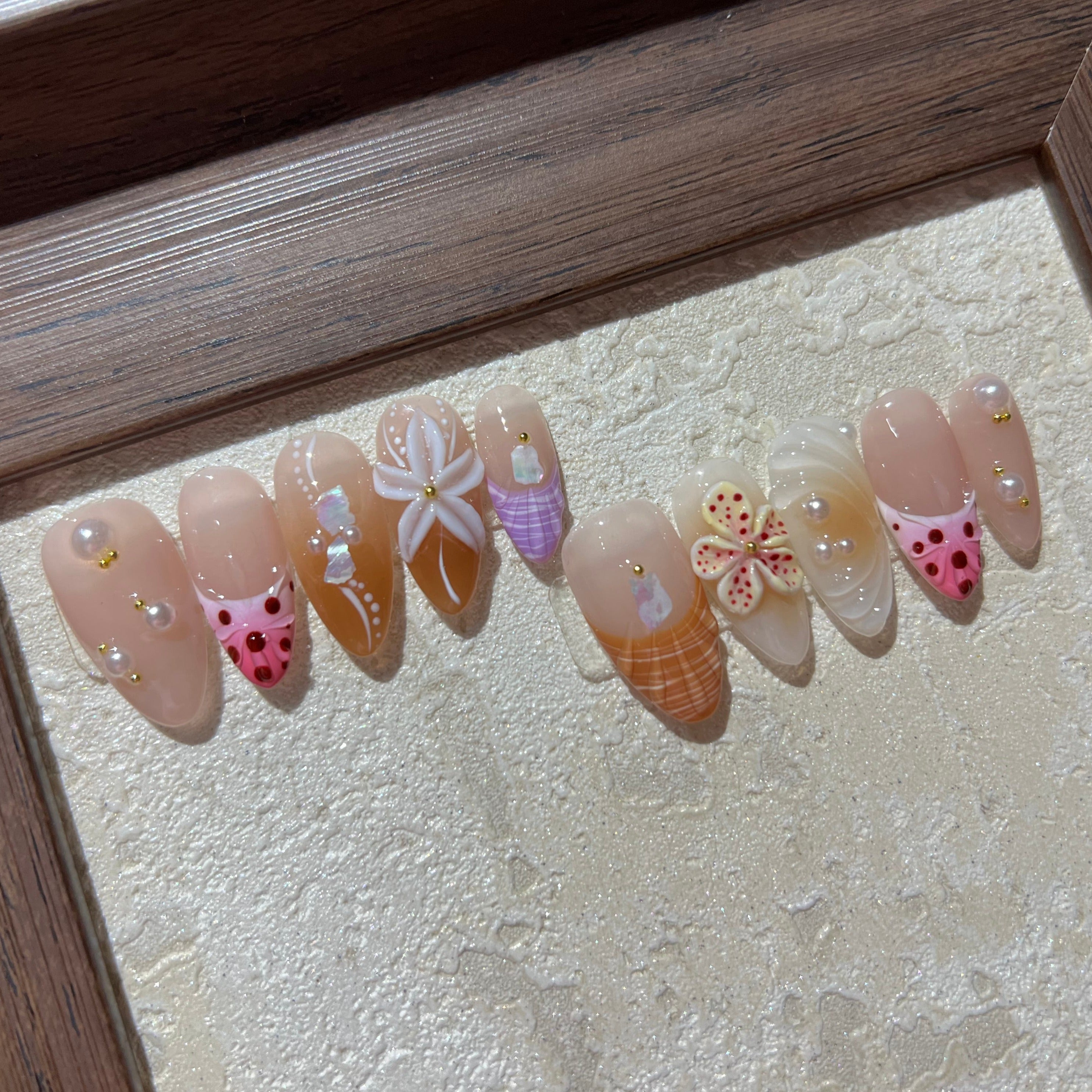 3D FLOWER-TEN PIECES OF HANDCRAFTED PRESS ON NAIL