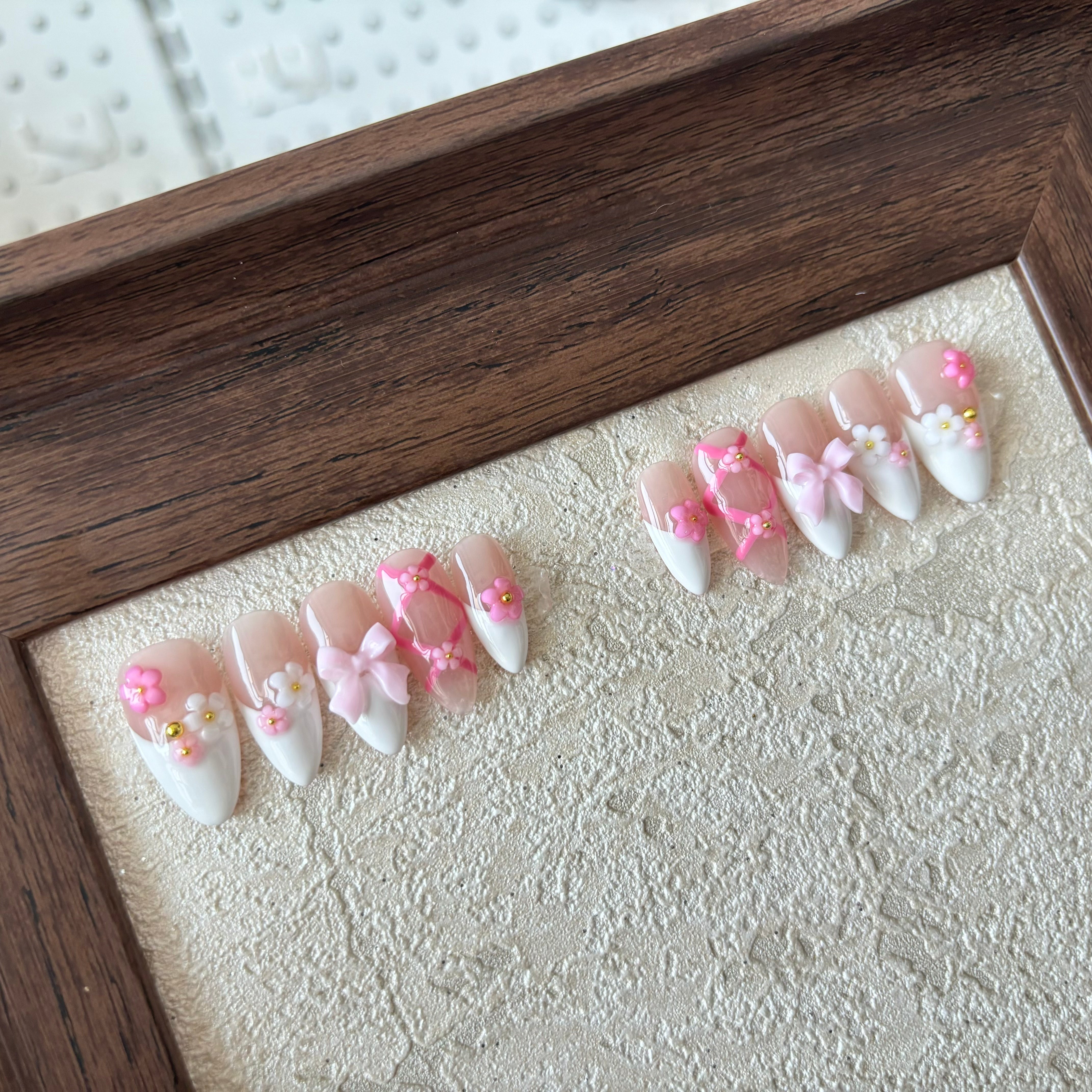 ETERNITY-TEN PIECES OF 3D FLOWER HANDCRAFTED PRESS ON NAIL