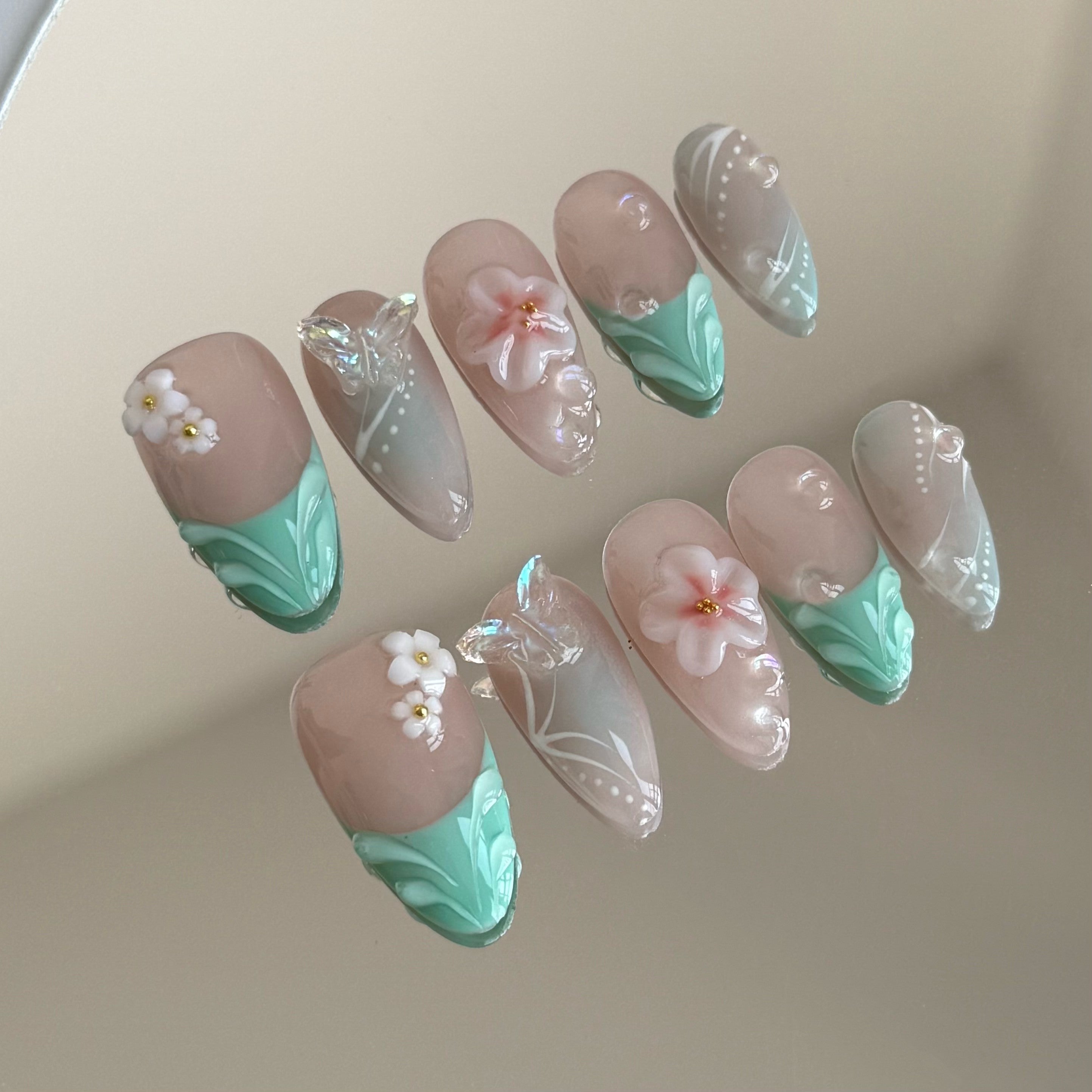 OASIS-3D FLOWER TEN PIECES OF HANDCRAFTED PRESS ON NAIL