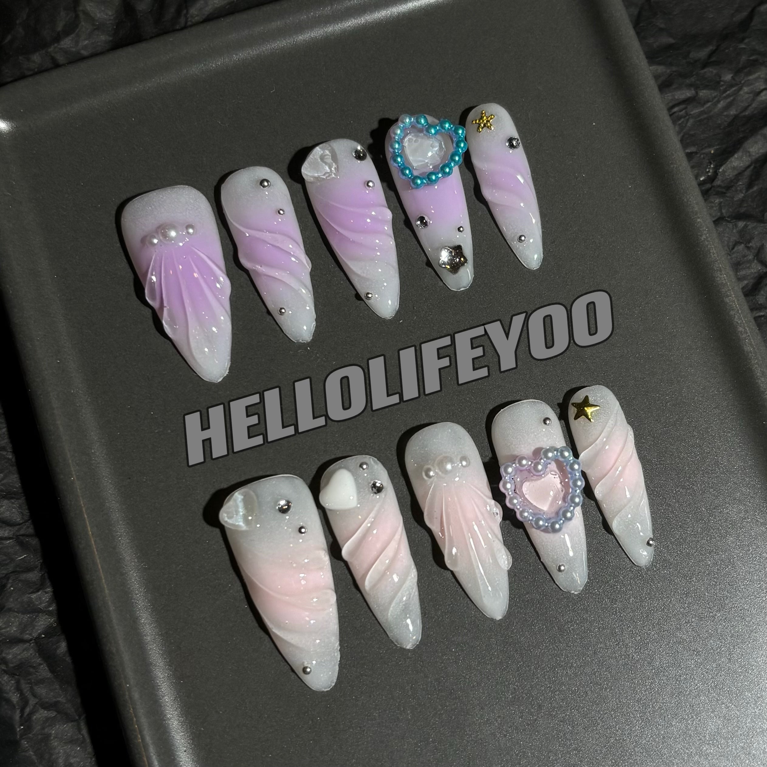 GIRLHOOD-TEN PIECES OF HANDCRAFTED PRESS ON NAIL
