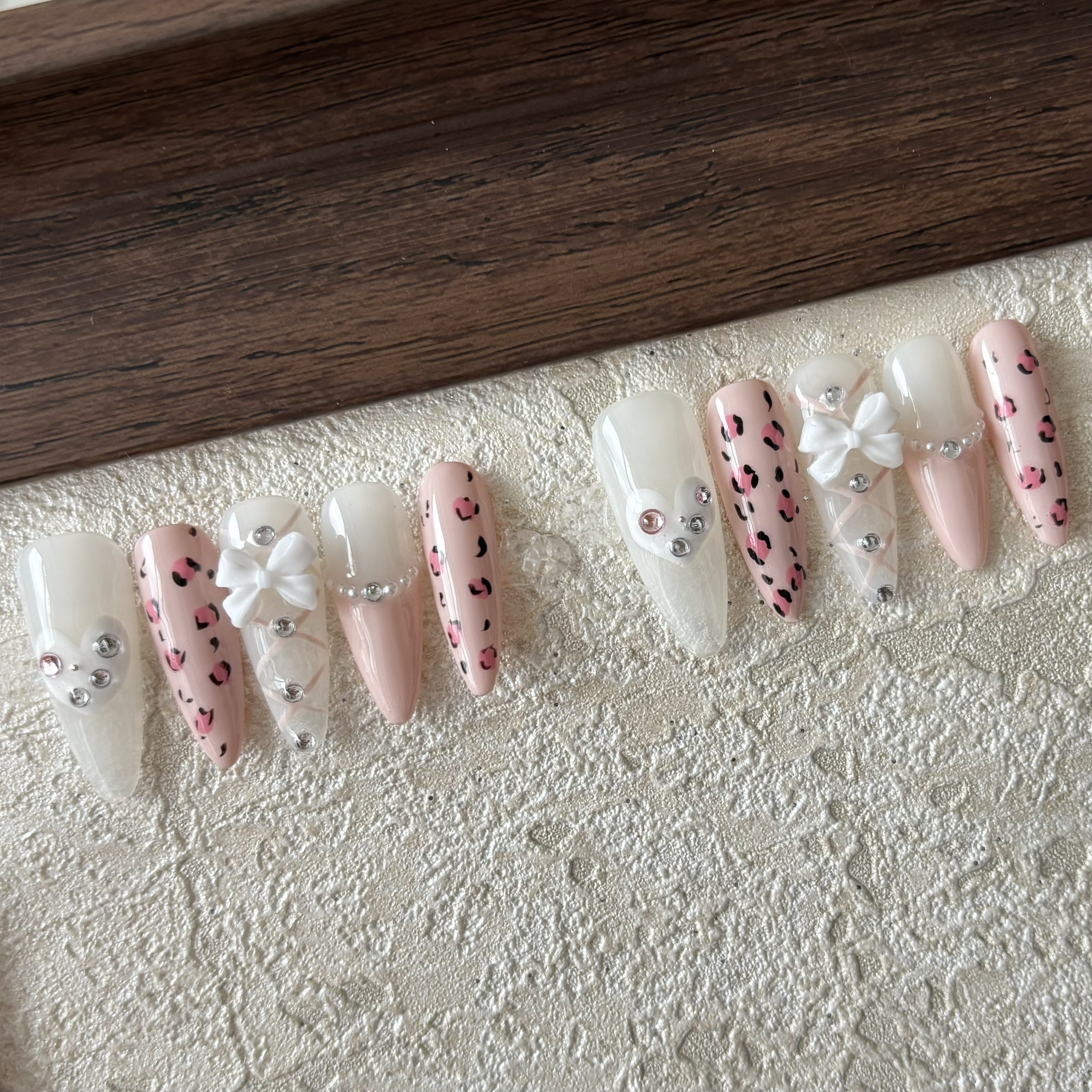 PINK LEOPARD PRINT-TEN PIECES OF HANDCRAFTED PRESS ON NAIL