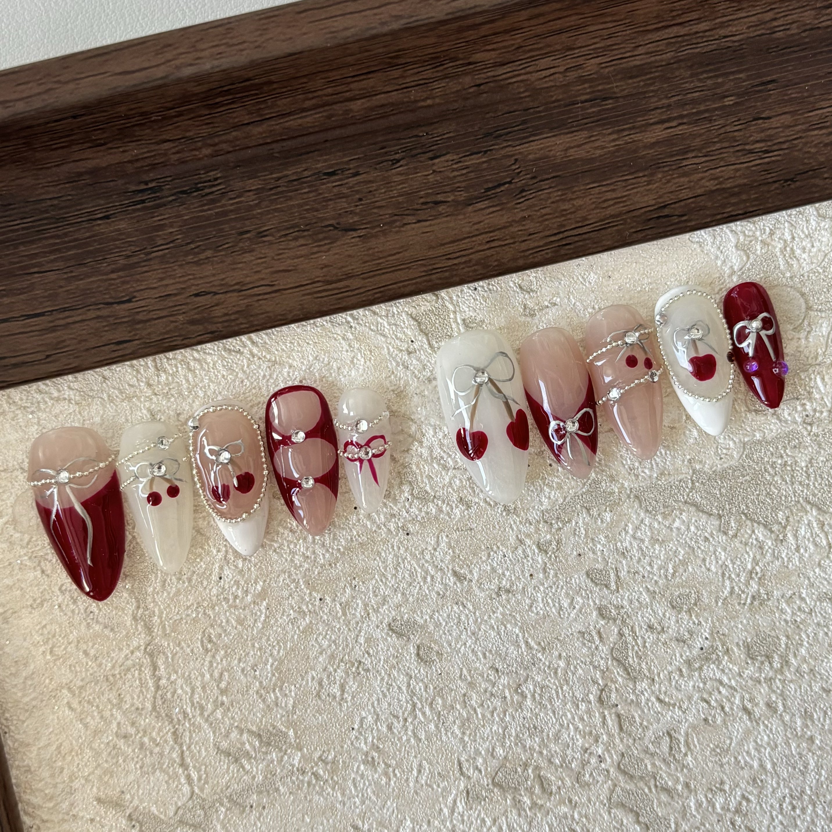 SWEET CHERRY-TEN PIECES OF HANDCRAFTED PRESS ON NAIL