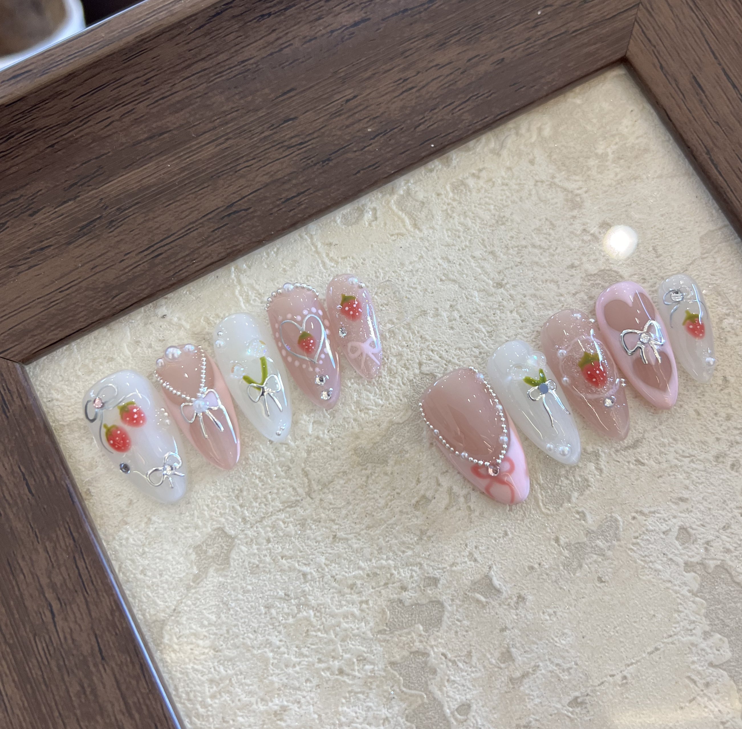 3D ALMOND-TEN PIECES OF HANDCRAFTED PRESS ON NAIL