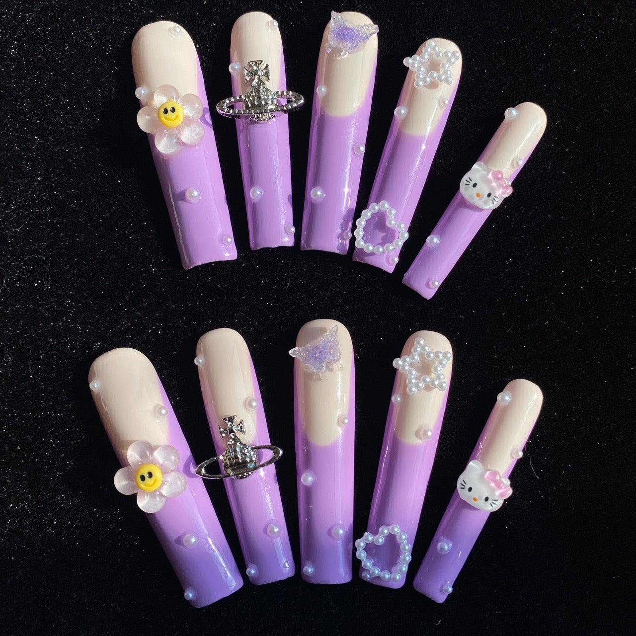 PURPLE SUNFLOWER-TEN PIECES OF HANDCRAFTED EXTRA LONG PRESS ON NAIL