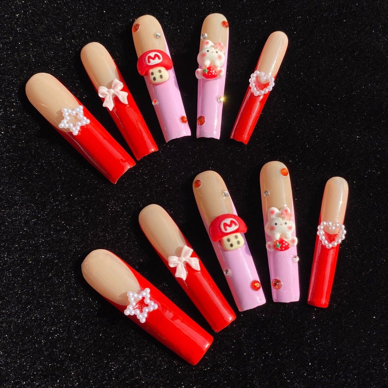 RABBIT-TEN PIECES OF HANDCRAFTED EXTRA LONG PRESS ON NAIL