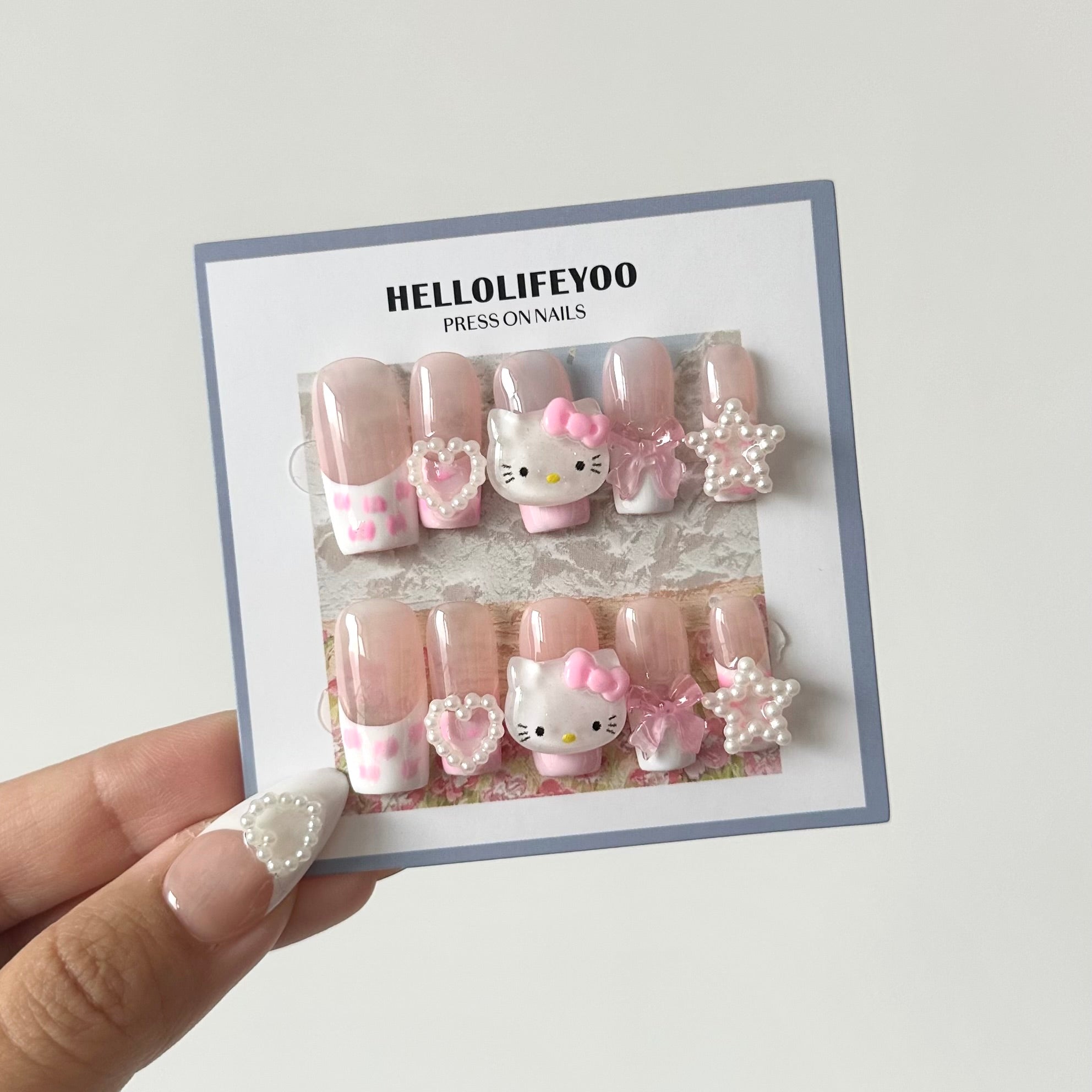 HELLOKITTY-TEN PIECES OF HANDCRAFTED PRESS ON NAIL