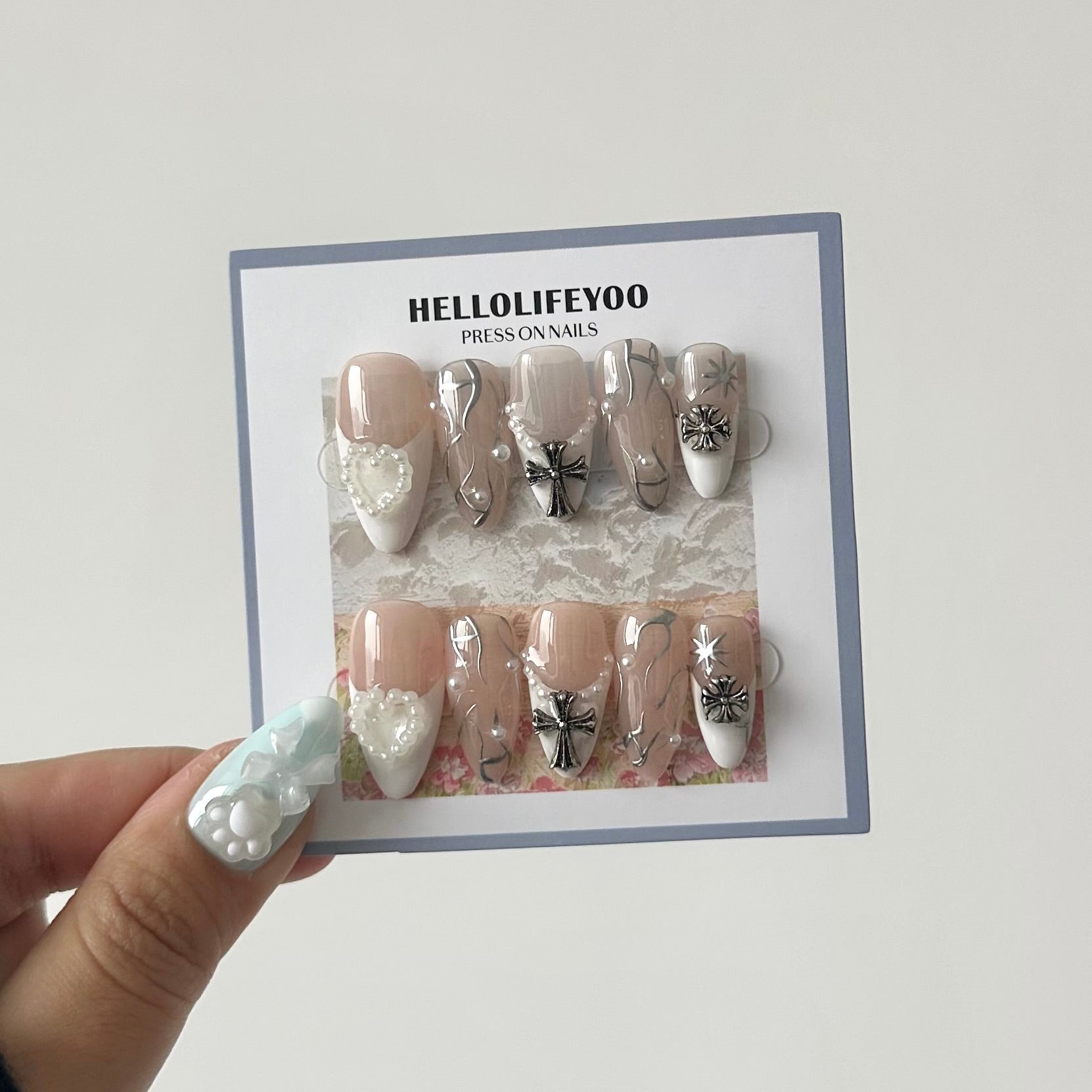 MWAH-TEN PIECES OF HANDCRAFTED PRESS ON NAIL