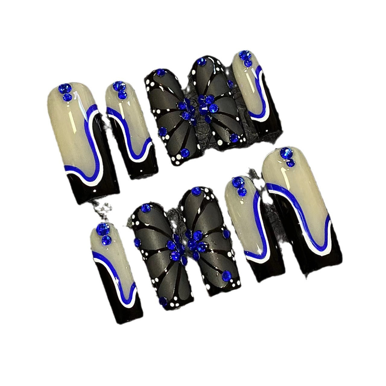BLUE FLASH-TEN PIECES OF HANDCRAFTED PRESS ON NAIL