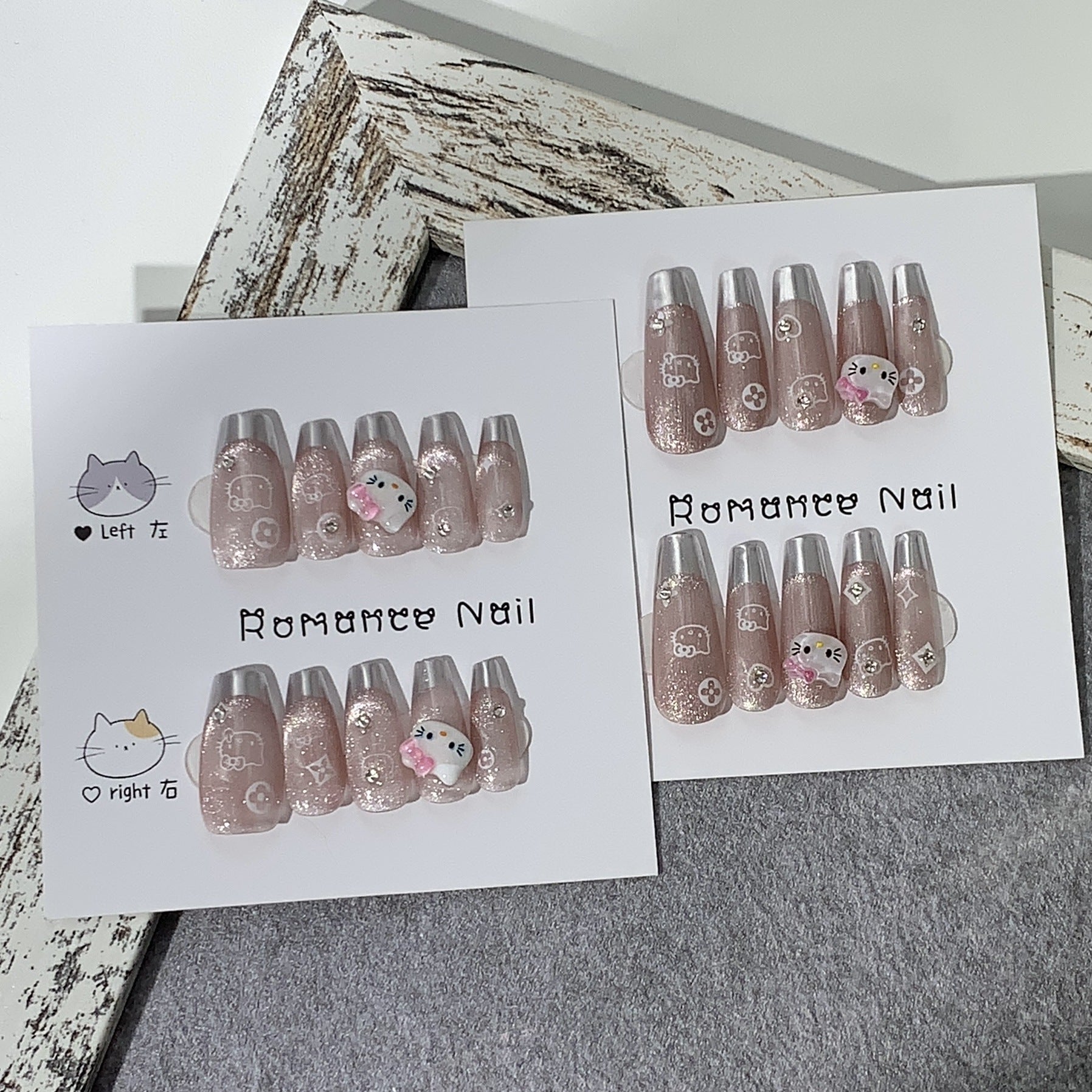 HELLO KITTY-TEN PIECES OF HANDCRAFTED PRESS ON NAIL