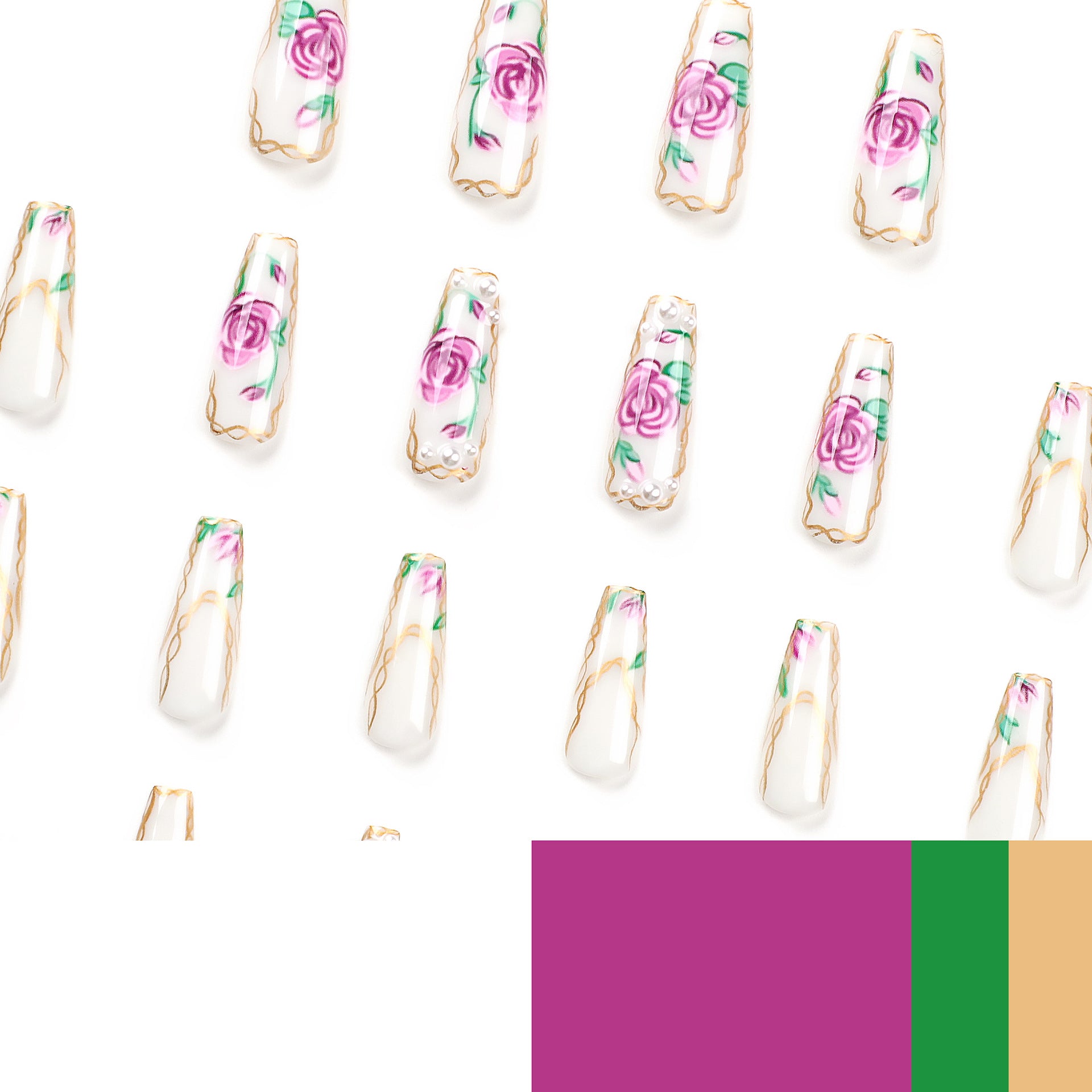 24 PCS LONG COFFIN FLOWERS PRESS ON NAILS