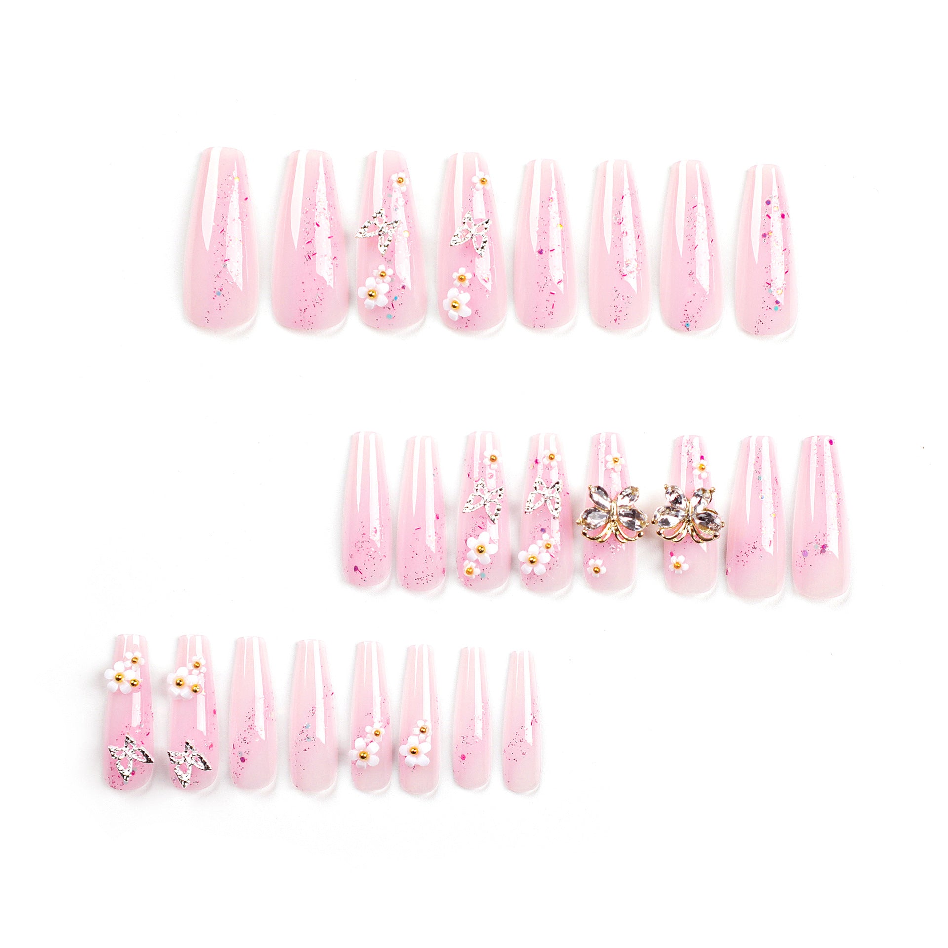 24 PCS LONG COFFINF LOWERS BUTTERFLY PRESS ON NAILS