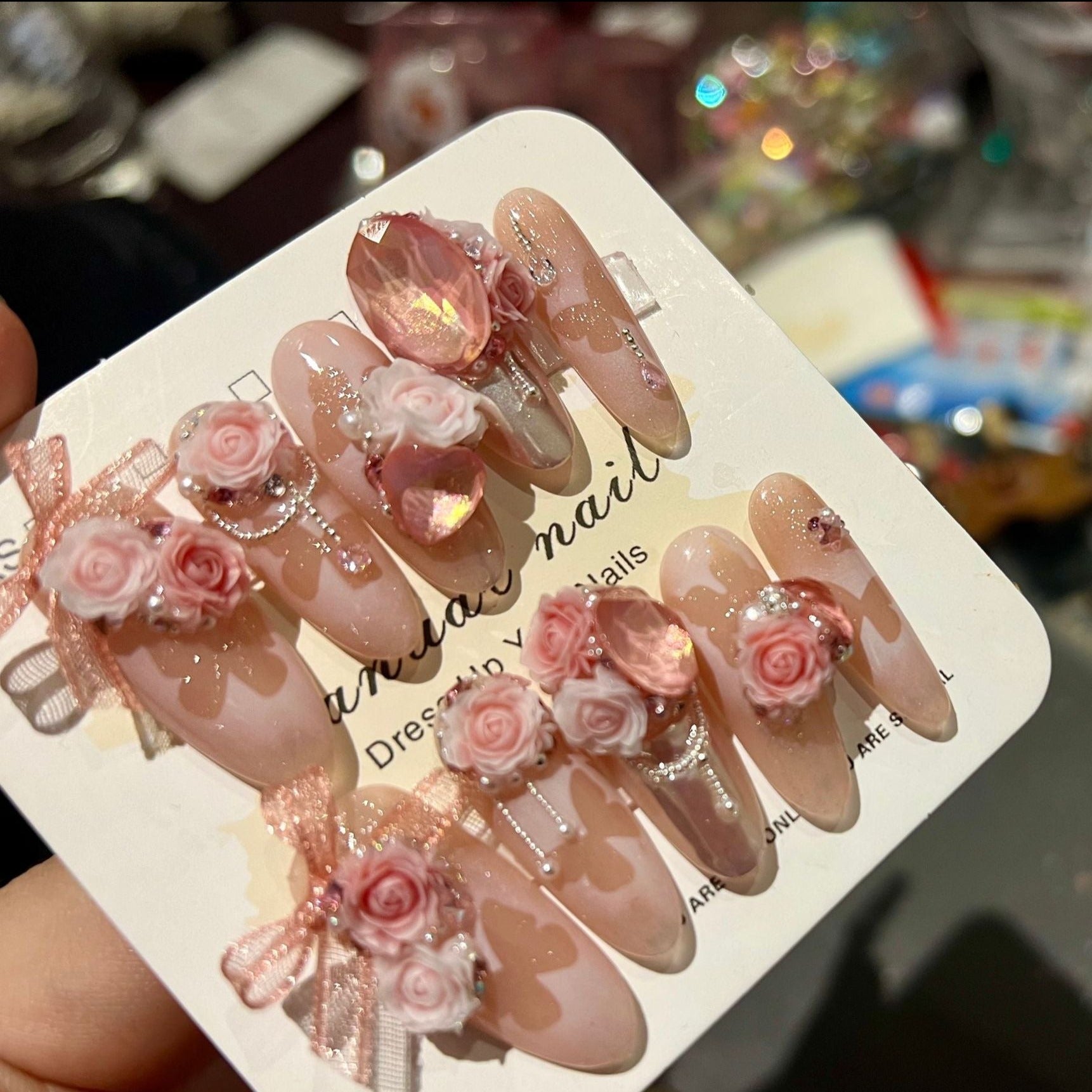 CAMELLIA-TEN PIECES OF HANDCRAFTED PRESS ON NAIL