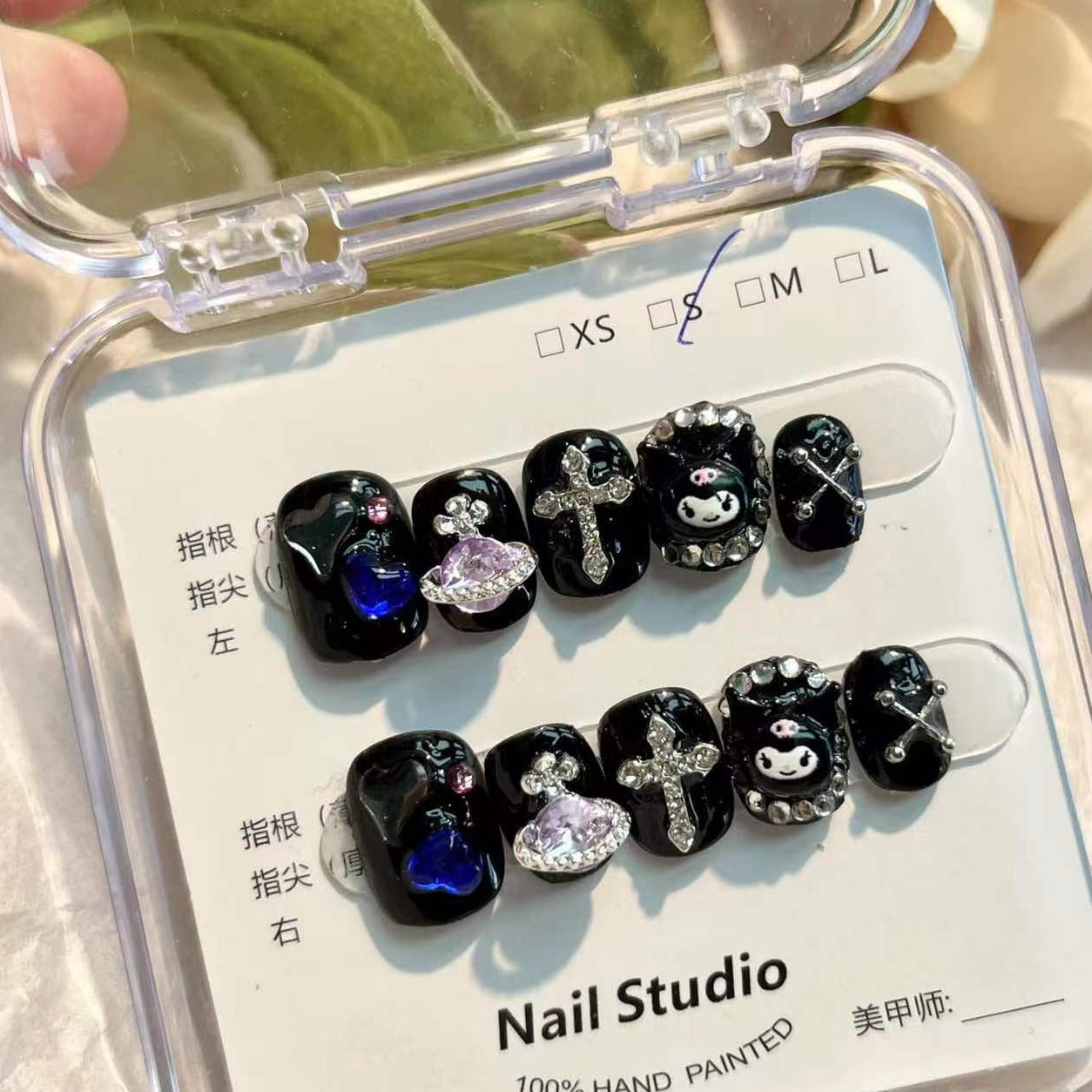 SWEET COOL KUROMI-TEN PIECES OF HANDCRAFTED PRESS ON NAIL