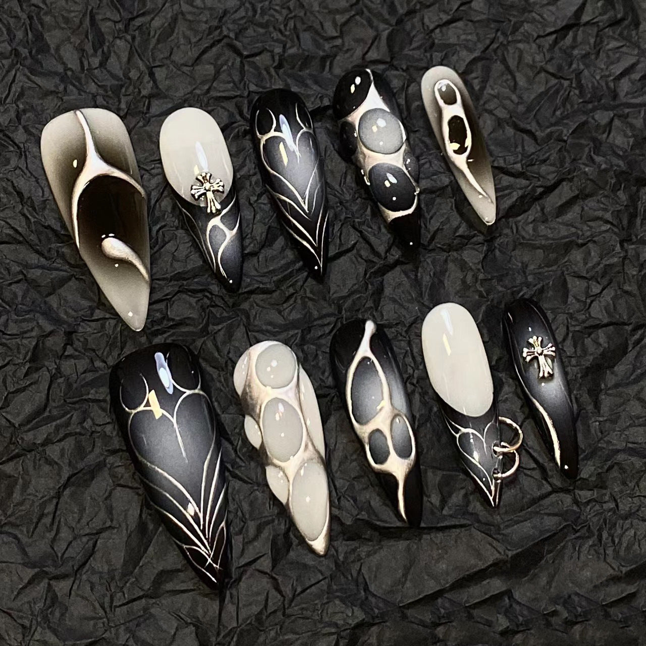 DARK MAGIC-TEN PIECES OF HANDCRAFTED PRESS ON NAIL
