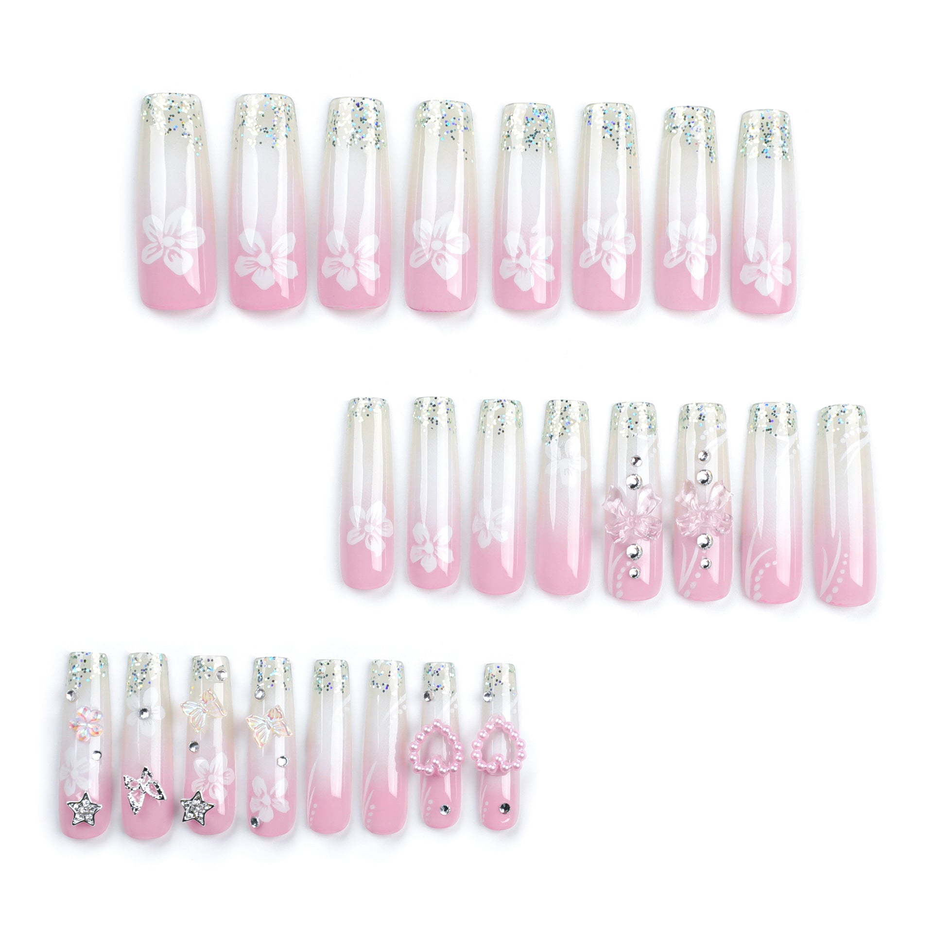 24PCS LONG COFFIN BUTTERFLY NAILS