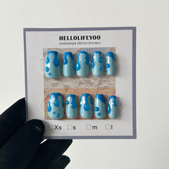 BLUE JAM-TEN PIECES OF HANDCRAFTED PRESS ON NAIL