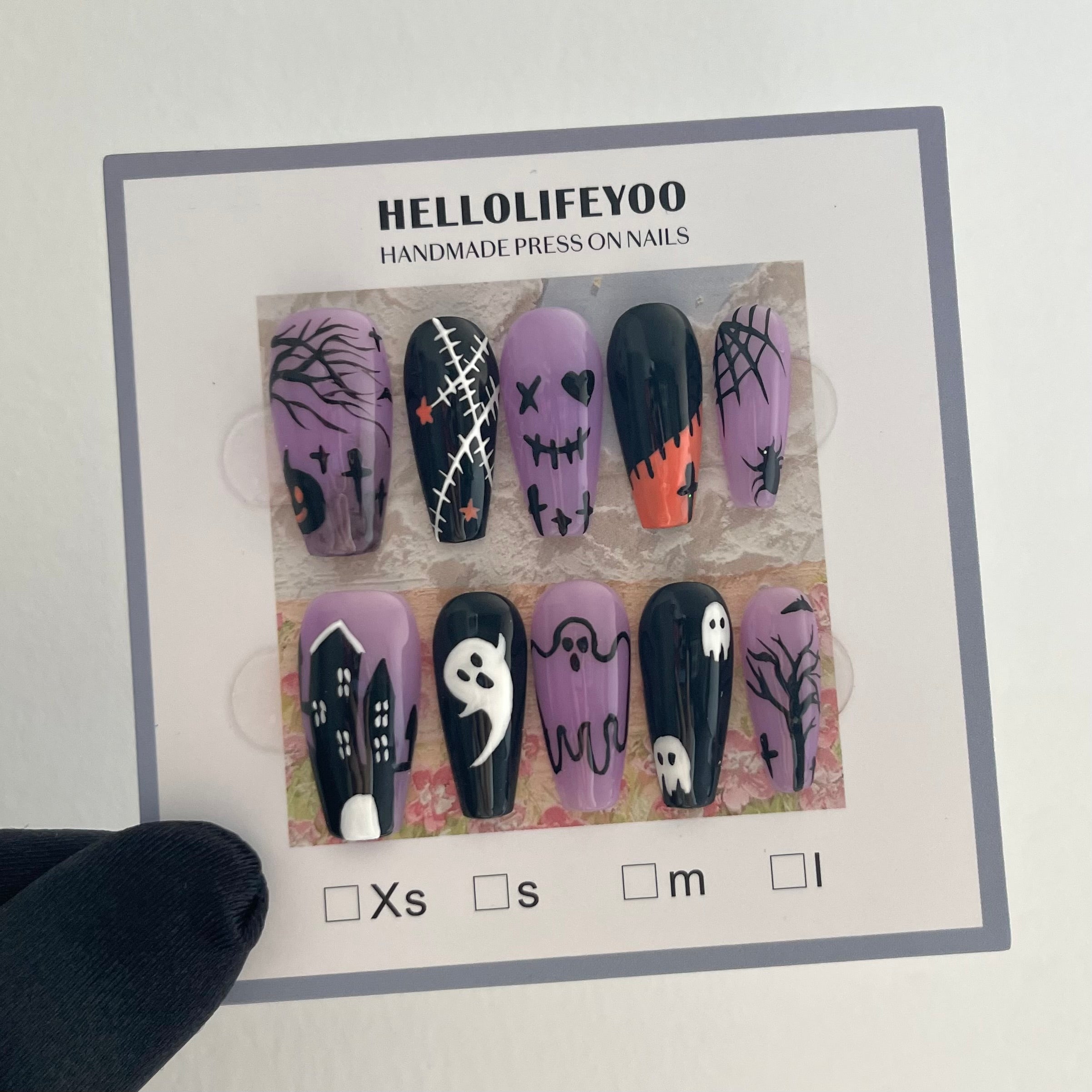 【HALLOWEEN】GHOST MANSION-TEN PIECES OF HANDCRAFTED PRESS ON NAIL
