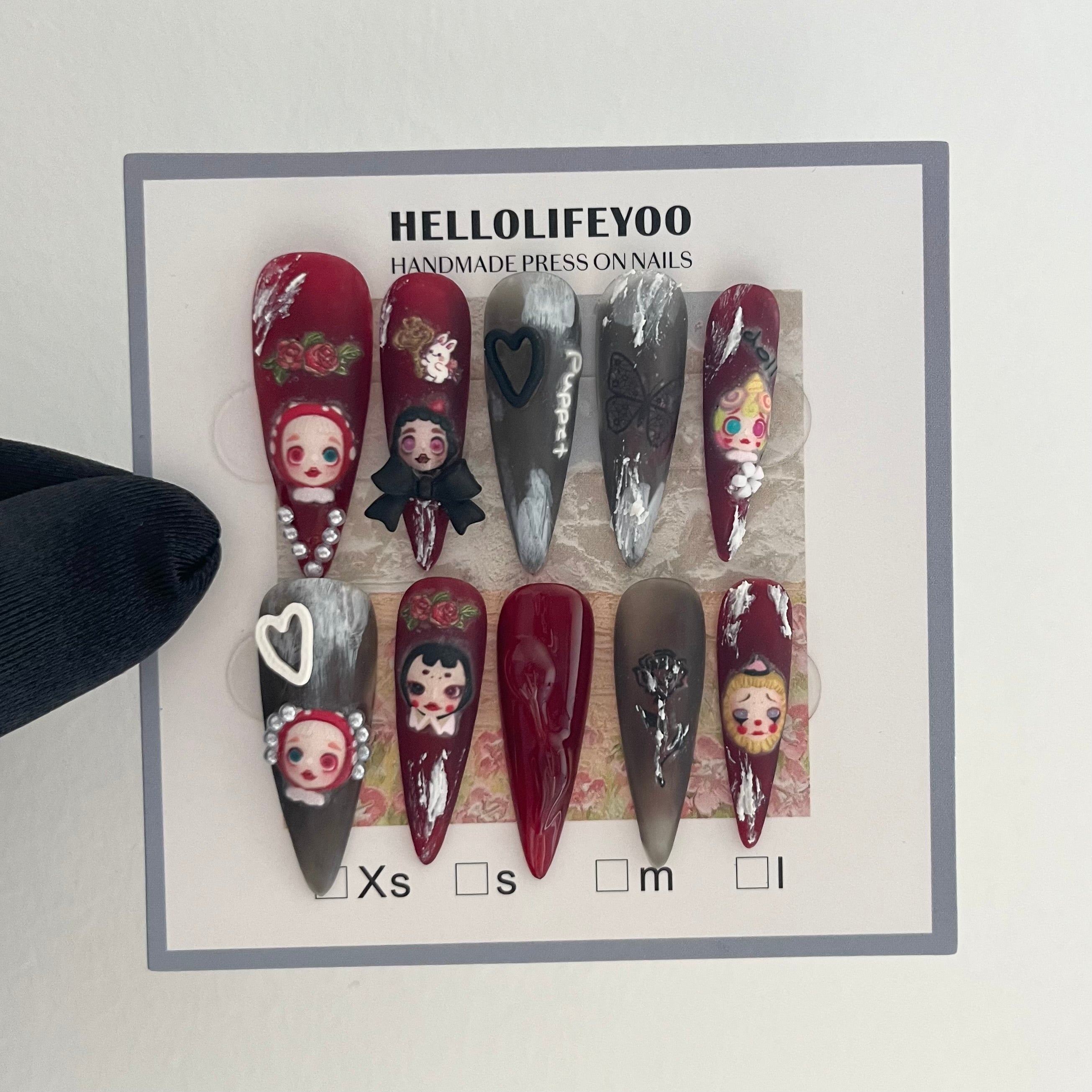 PUPPET DOLL-TEN PIECES OF HANDCRAFTED PRESS ON NAIL