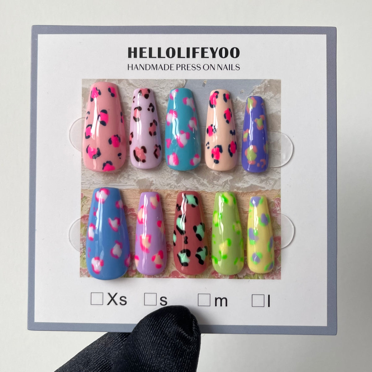 COLORFUL LEOPARD PRINT-TEN PIECES OF HANDCRAFTED PRESS ON NAIL