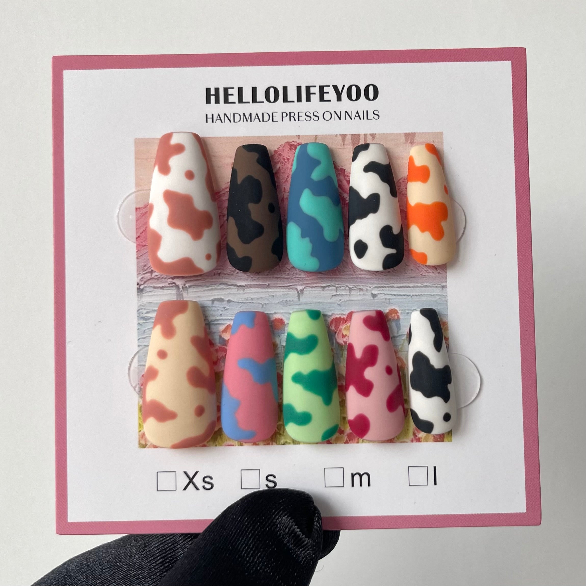 COLORFUL COW PATTERN- TEN PIECES OF HANDCRAFTED PRESS ON NAIL