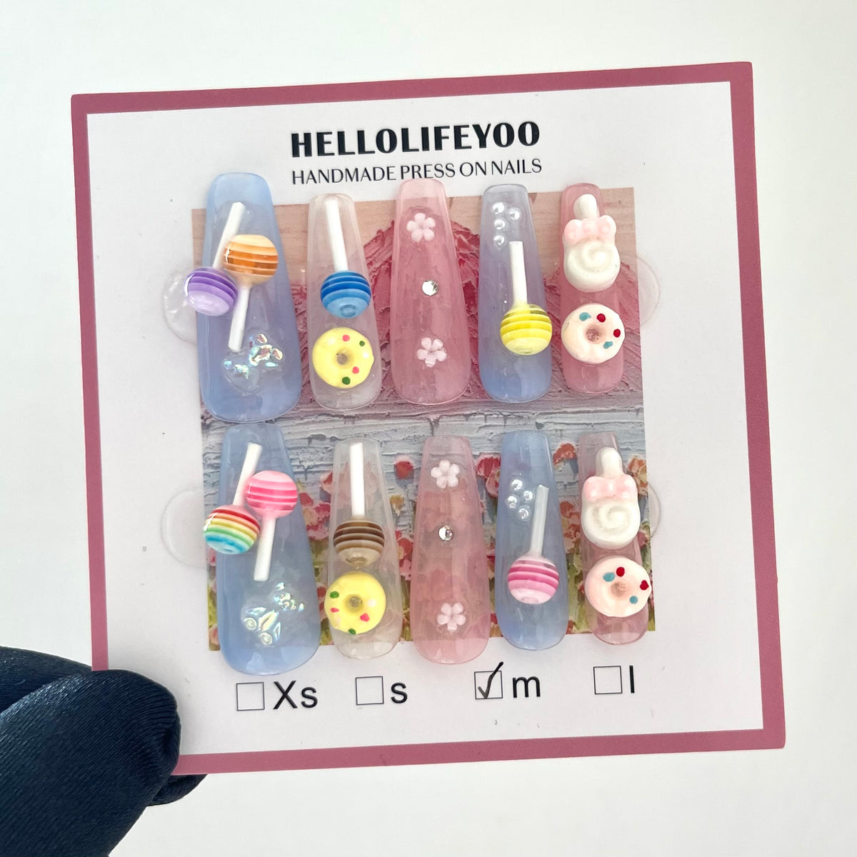 LOLLIPOP-TEN PIECES OF HANDCRAFTED PRESS ON NAIL