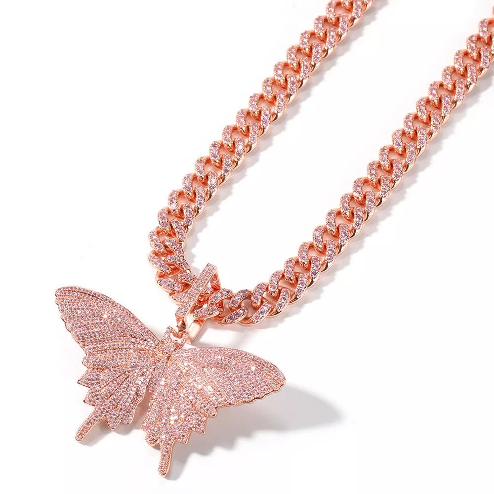 Rose Gold Cuban Link Butterfly Necklace