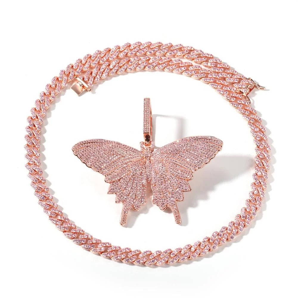 Rose Gold Cuban Link Butterfly Necklace